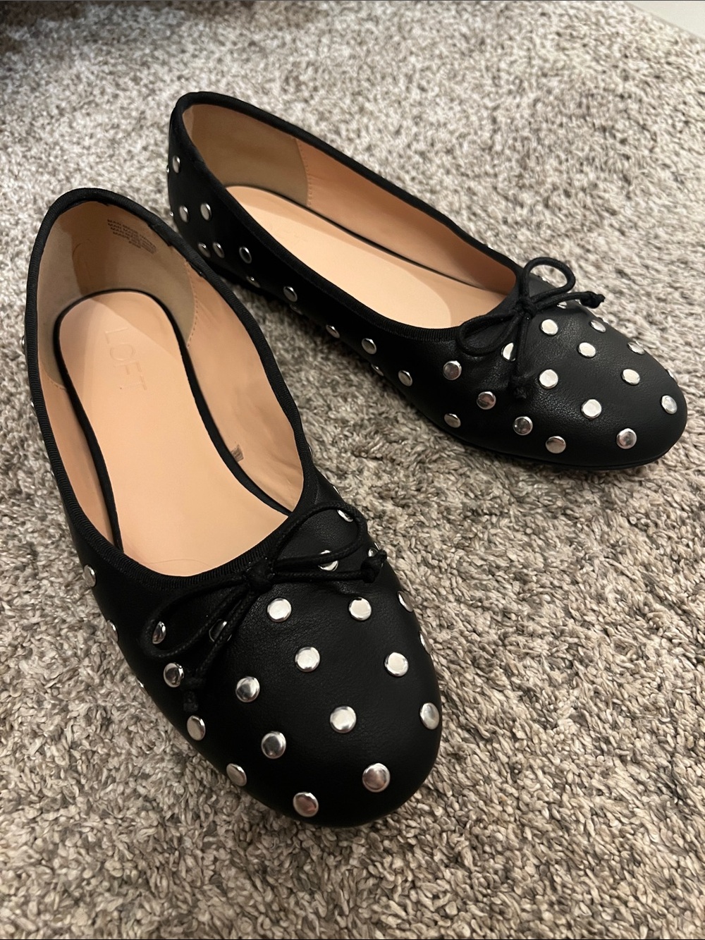 LOFT NWOT Black Studded Bow Ballet Flats for Women